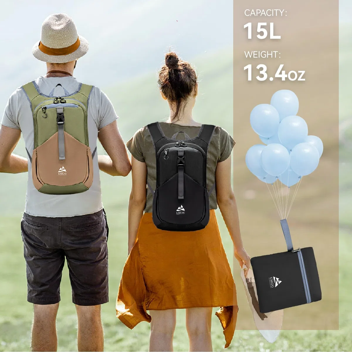 Mochila Pequeña Senderismo 15L para Mujer y Hombre, Mochila Plegable Ligera para Viajes Trabajo Al Aire Libre, Negro