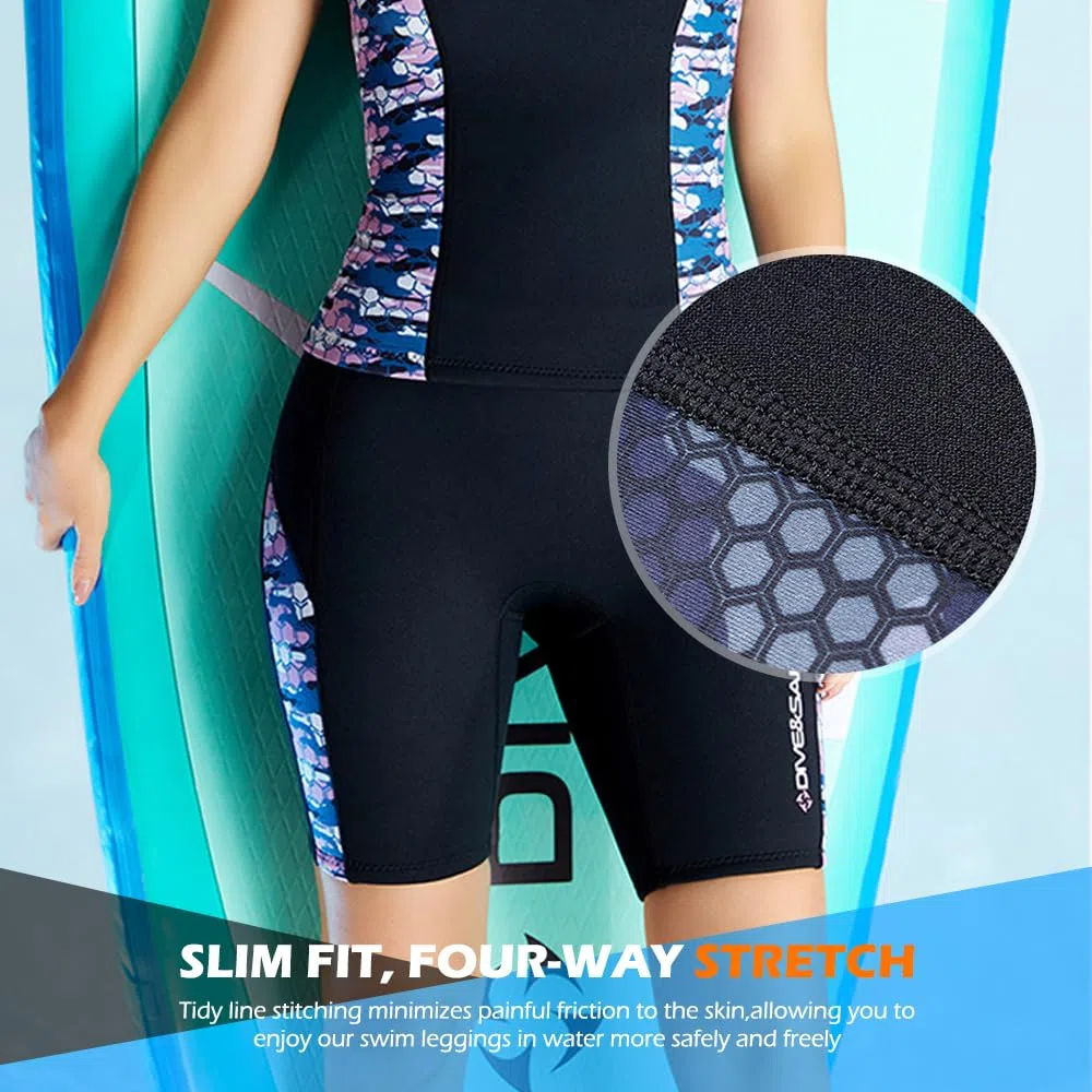 Pantalones de neopreno para mujer, pantalones cortos de neopreno de 2 mm, leggings térmicos de natación con cordón ajustable en la cintura para surf, buceo, kayak