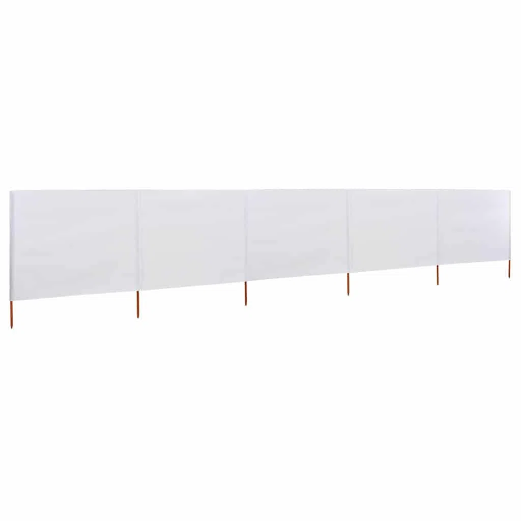 vidaXL Paravientos de 5 Paneles Privacidad Jardín Lago Mar Tienda Camping Parasol Protección Jardín Lago Mar Exterior Tela Blanco Arena
