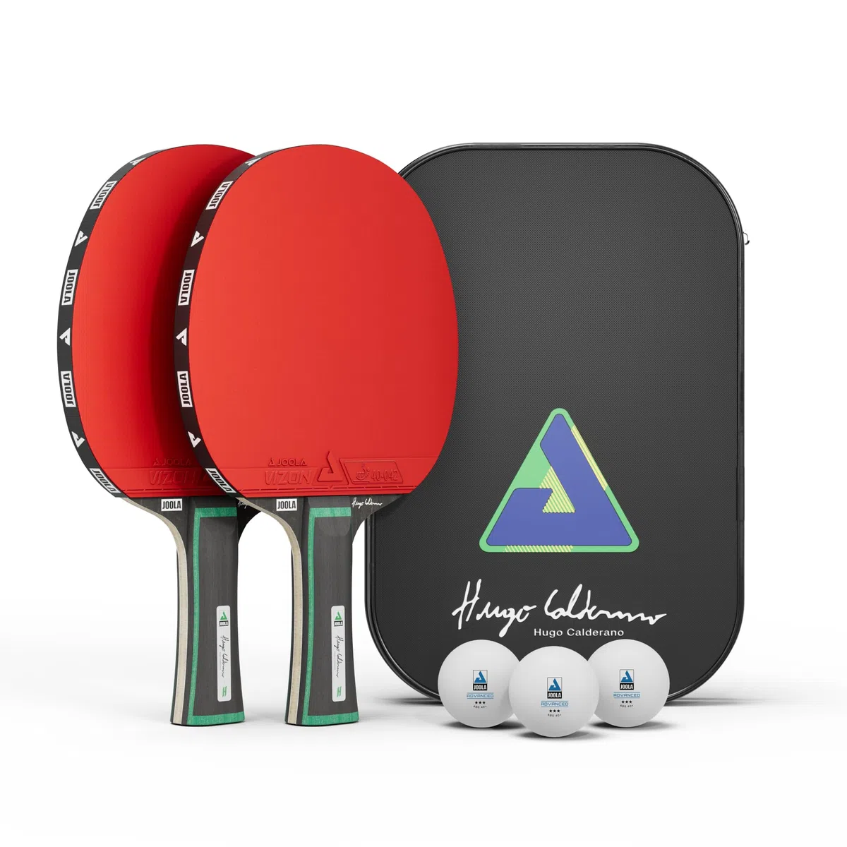 JOOLA Hugo Calderano Edge - Juego de tenis de mesa, 2 raquetas de ping pong + 3 pelotas de ping pong + funda de ping pong - 6 piezas