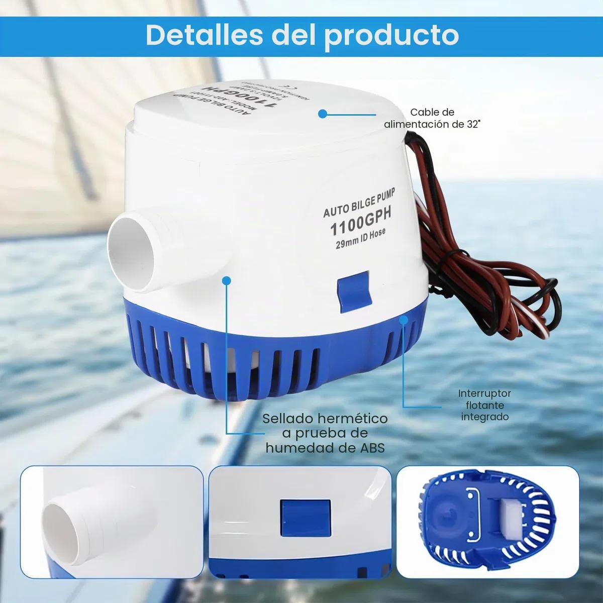 OurLeeme Bombas de Achique, 12V 1100GPH Automática Bomba de Agua y de Líquido Bomba para Sumergible Auto Barcos Estanques Piscinas