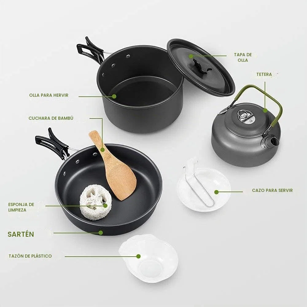 Qtiwe Camping Cookware Outdoor Libre ,utensilios de cocina para acampar, ollas de aluminio ligero plegables para camping, vajilla para cocinar al aire libre.