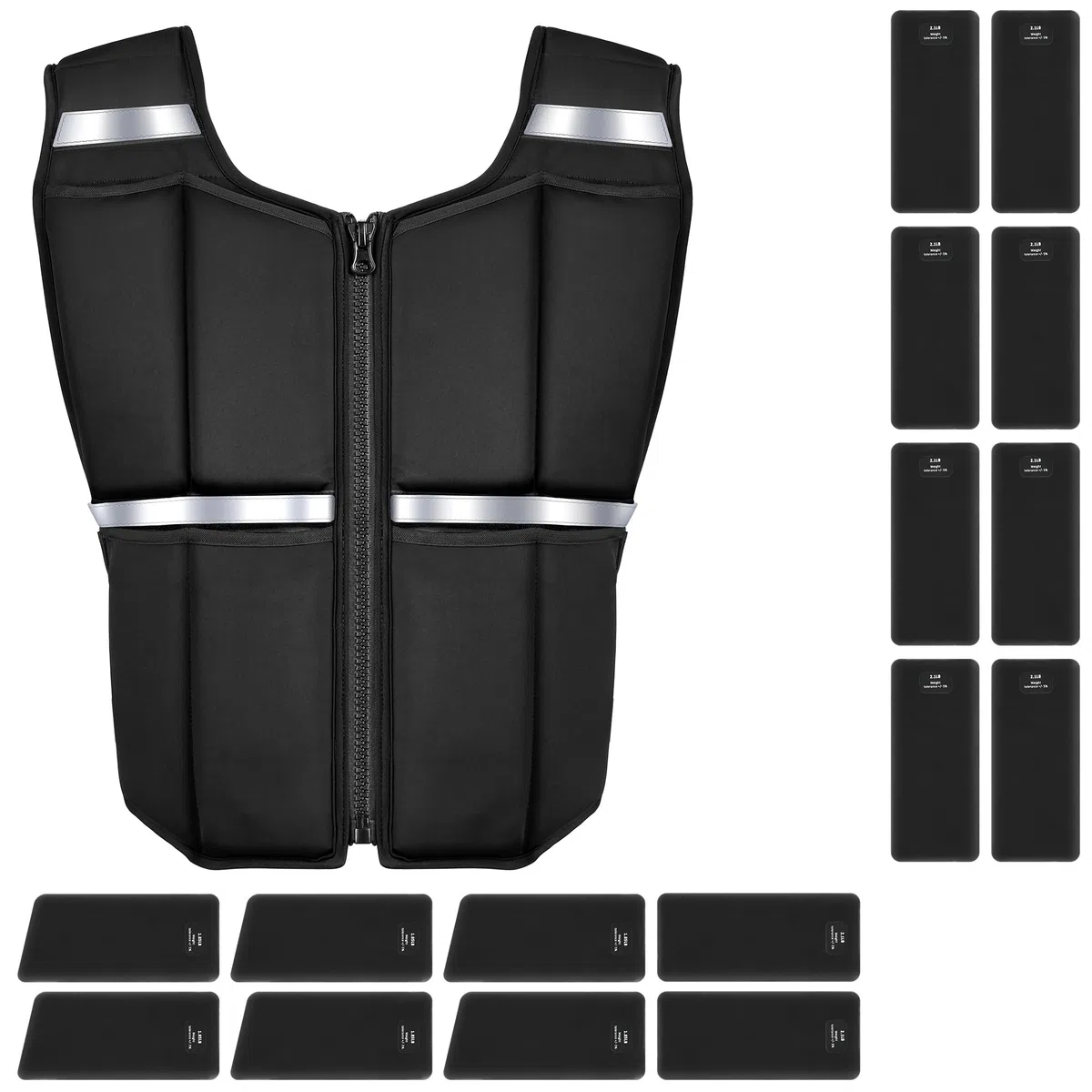 ONETWOFIT Chaleco Lastrado Ajustable 20 kg, Chaleco Peso Entrenamiento con 16 Pesas de Silicona, Chaleco Lastre con Cremallera, para Musculación y Entrenamiento de Fuerza,con bandas reflectantes