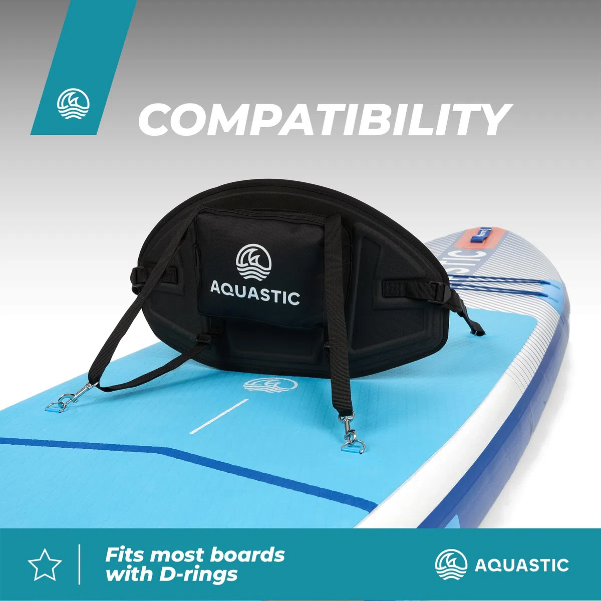 AQUASTIC Asiento para kayak SUP | poliéster duradero e impermeable | cómoda espuma EVA | cuatro correas de fijación ajustables | bolsa de almacenamiento con cerradura