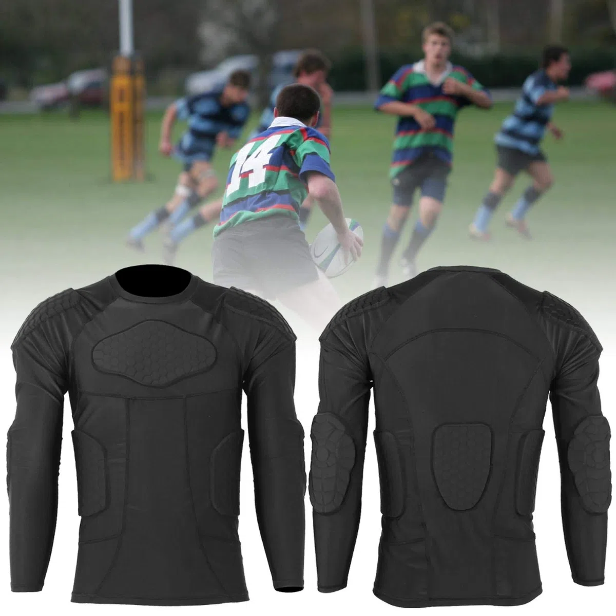 Chaqueta protectora deportiva,Camisa de compresión acolchada para hombres,Traje deportivo con protector de pecho anticolisión,Equipo protector de entrenamiento de esquí de baloncesto de fútbol(L)