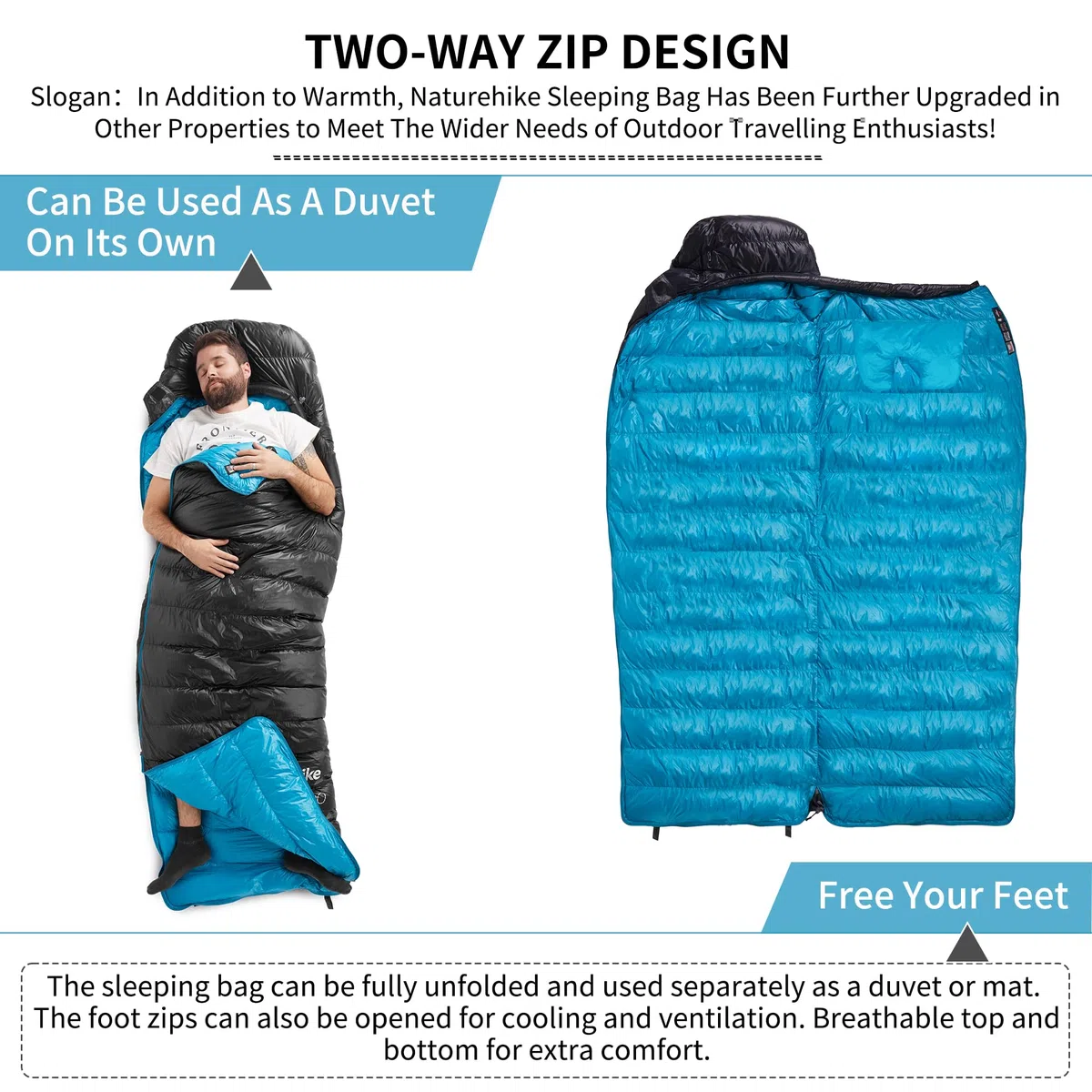Naturehike CW1000 Saco de dormir de plumón ultraligero portátil compacto invierno saco de dormir 4 estaciones para adultos y niños al aire libre camping senderismo viajes con saco de compresión
