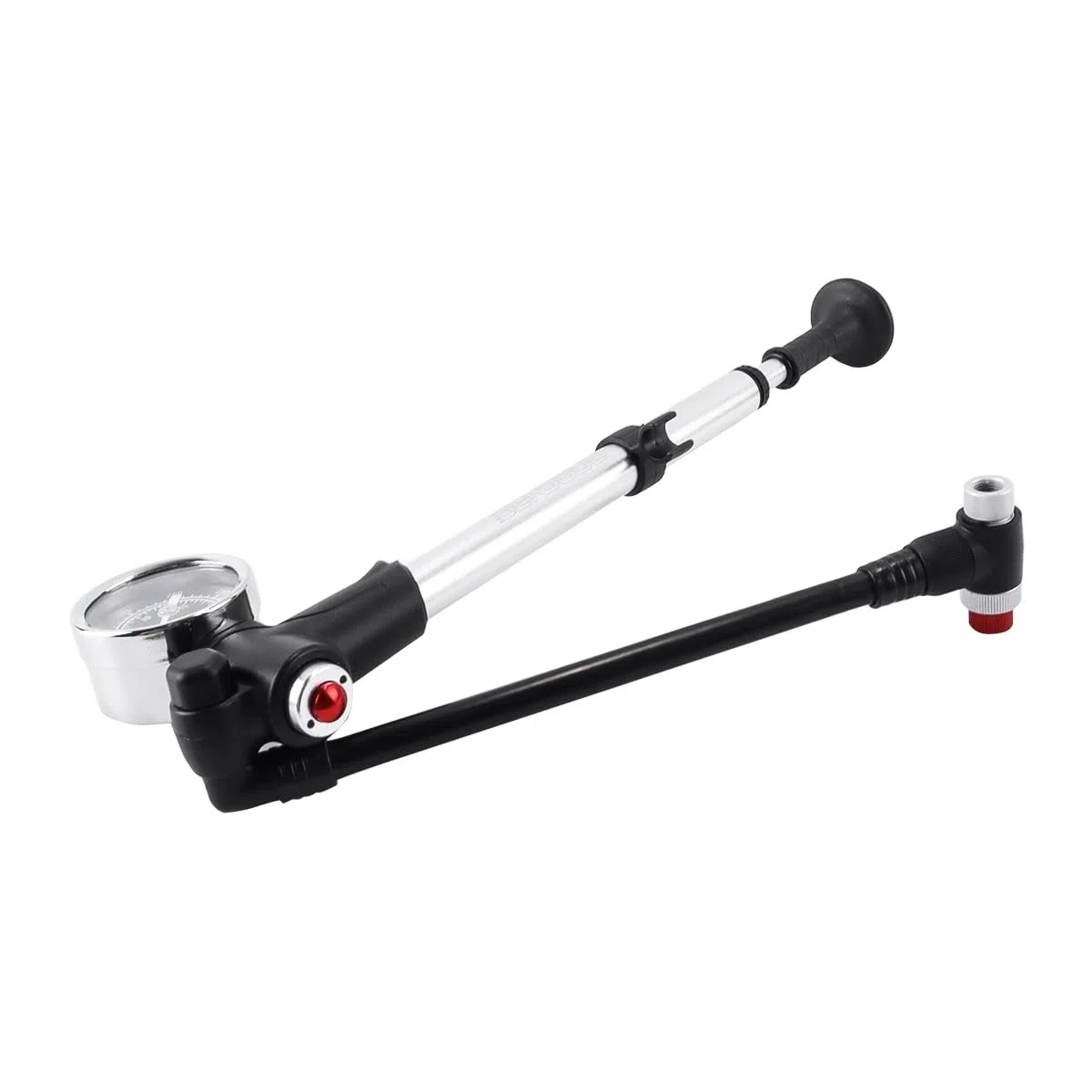 Qury Bomba de bicicleta de alta presión 300PSI inflador portátil de aleación con manómetro para horquilla, neumático de choque eléctrico, color plateado