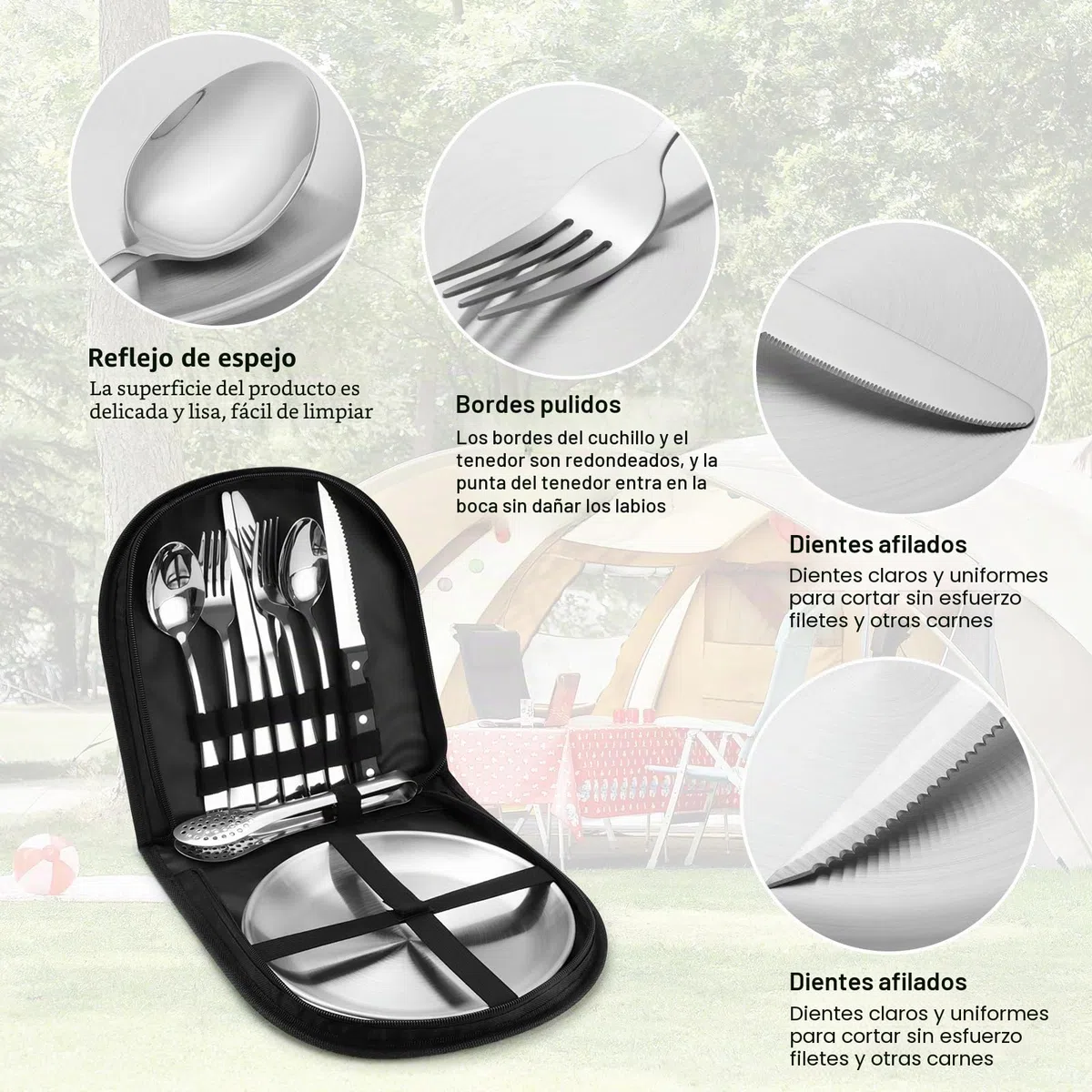 Juego de Cubiertos de Camping para 2 Personas, 10 Piezas Conjunto de Platos de Camping de Acero Inoxidable para Camping, Picnics, Viajes