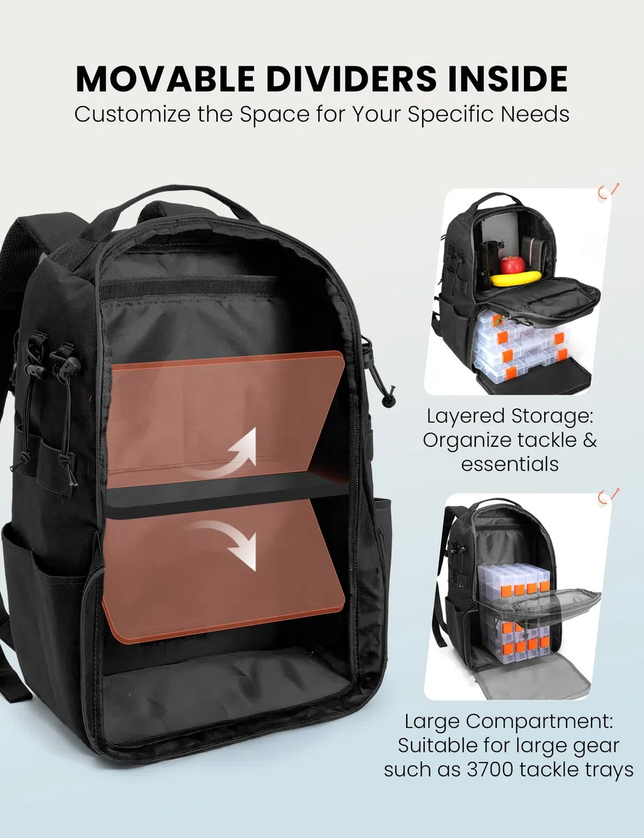 SKYSPER Mochila de Pesca con Soporte para Cañas de Pescar 40L Grande Bolsa Pesca Mochila para Pesca