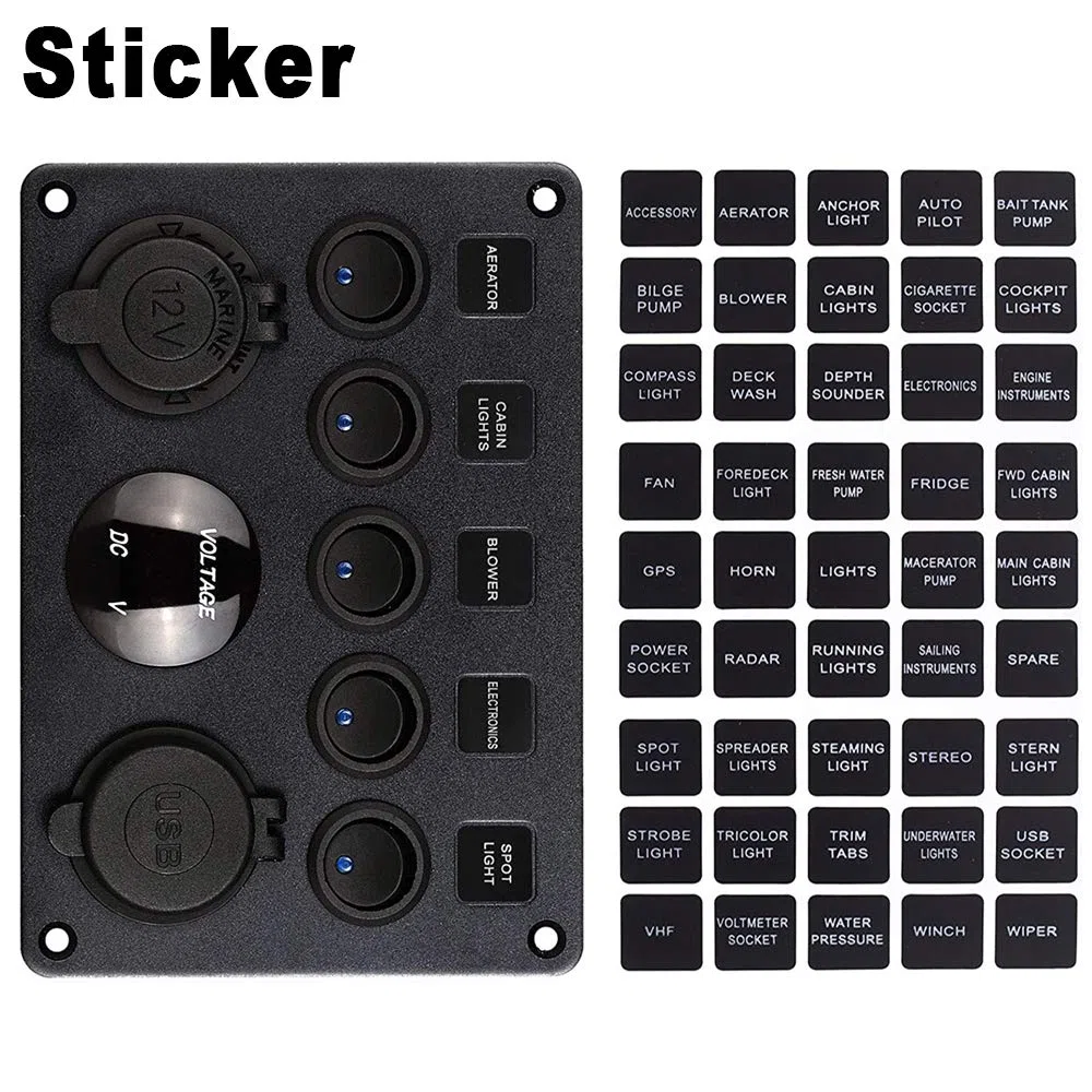 Thlevel Panel Enchufe Cargador Coche Panel del Encendedor | con Dual USB Carga y Encendedor de Cigarrillos Interruptor Basculante Voltímetro LED Digital para 12V 24V Barco Marina