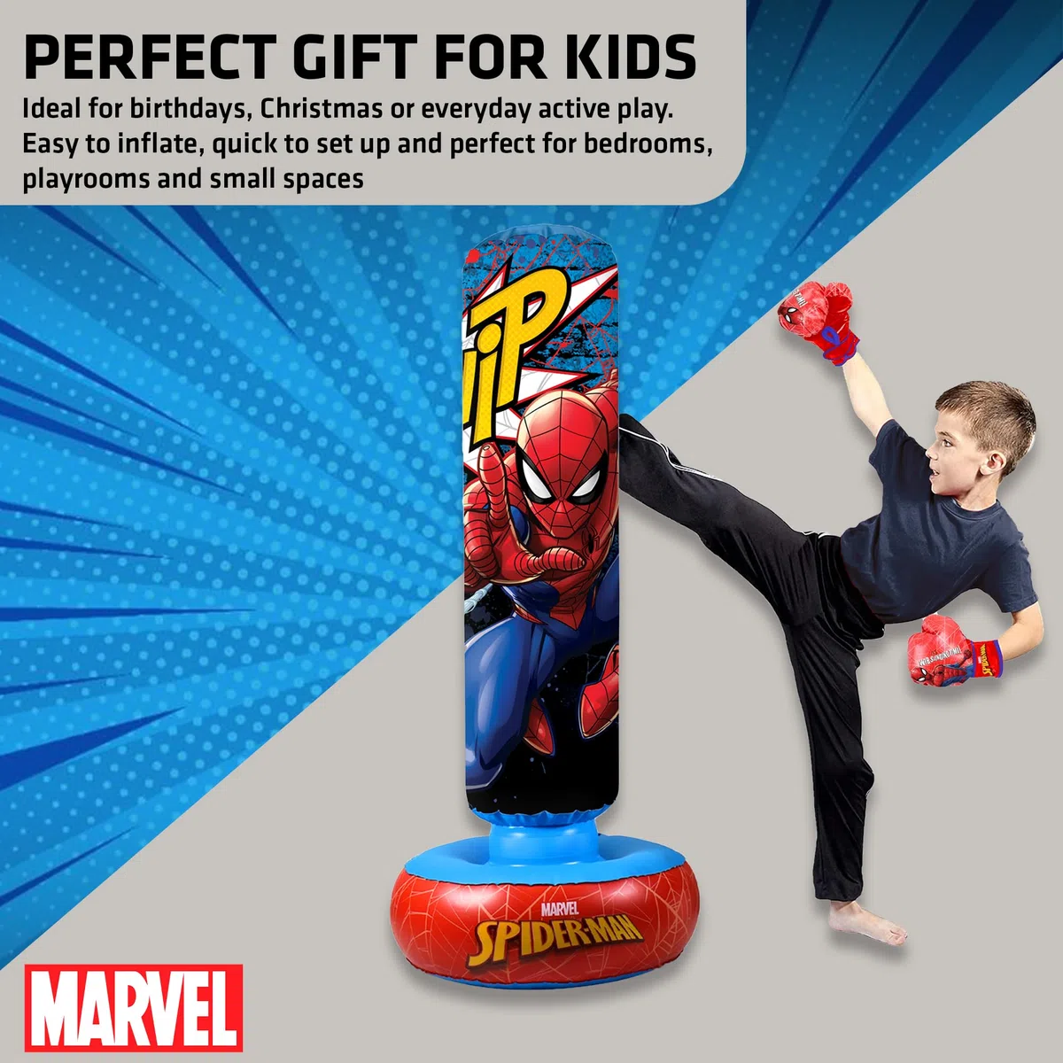 Hy-Pro Bolsa de Boxeo Inflable con Guantes de Boxeo con Licencia Oficial de Spiderman, Bolsa de Boxeo para niños, Juguetes y Regalos de Spiderman, 5+