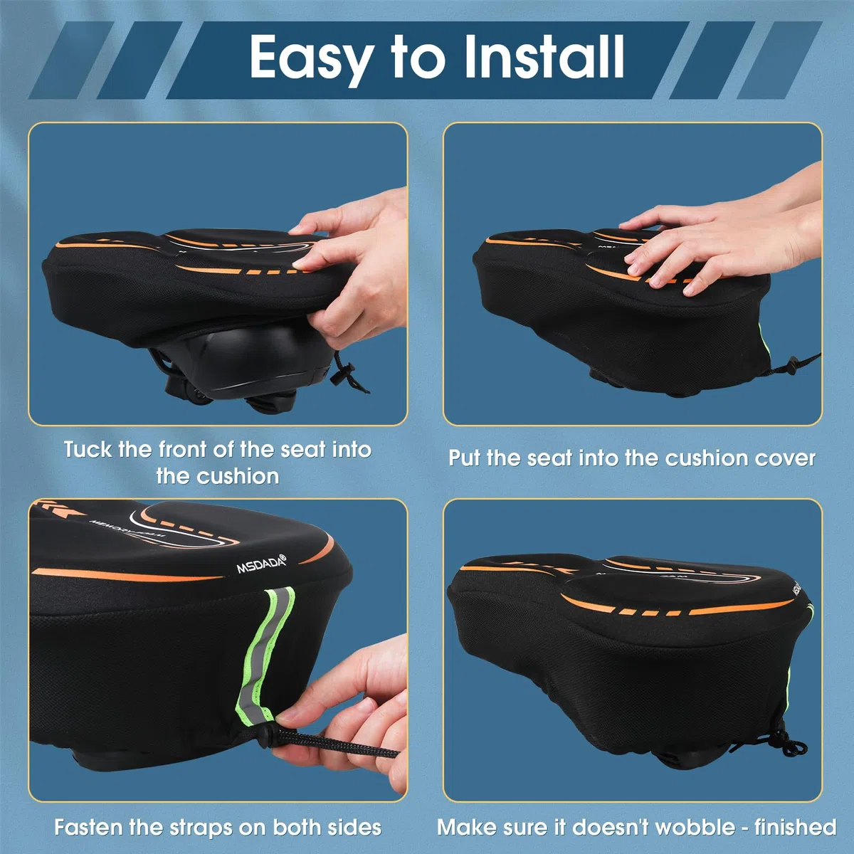 MSDADA Aumento Funda de Gel para Sillín de Bicicleta para Hombres y Mujeres Suave Cómodo Transpirable Ancho Funda de Gel para Asiento de Bicicleta para Bicicleta de Montaña Carretera(Naranja)
