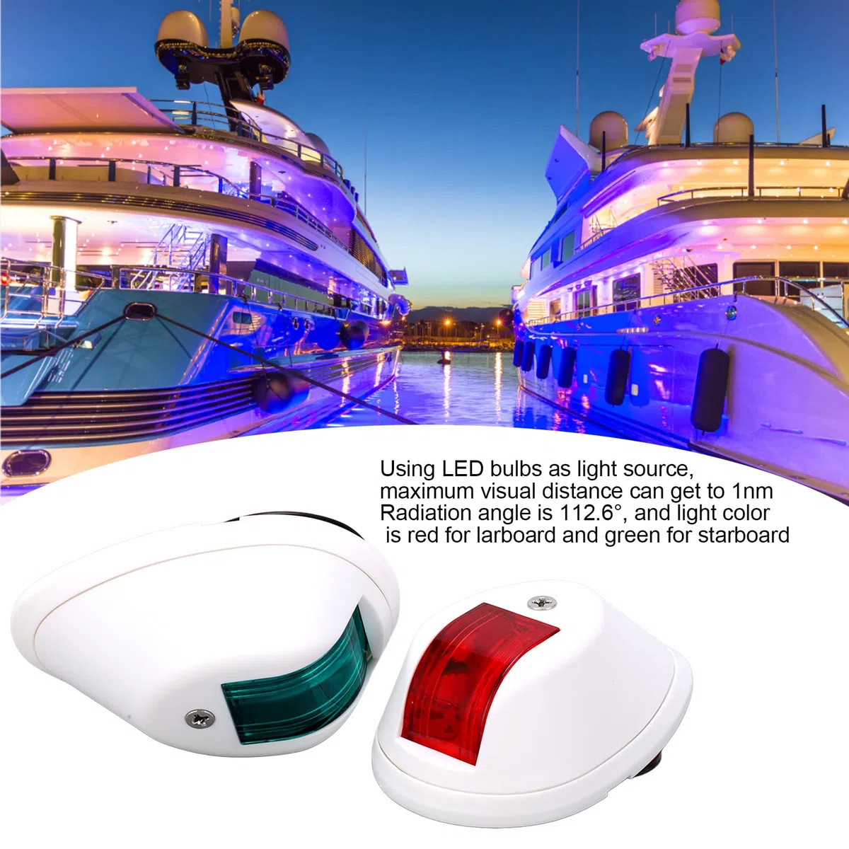 Fyearfly Boots - Luces de navegación, 2 unidades, DC12V-24 V, luces LED para barco, color rojo y verde para barcos marinos, yates (blanco)