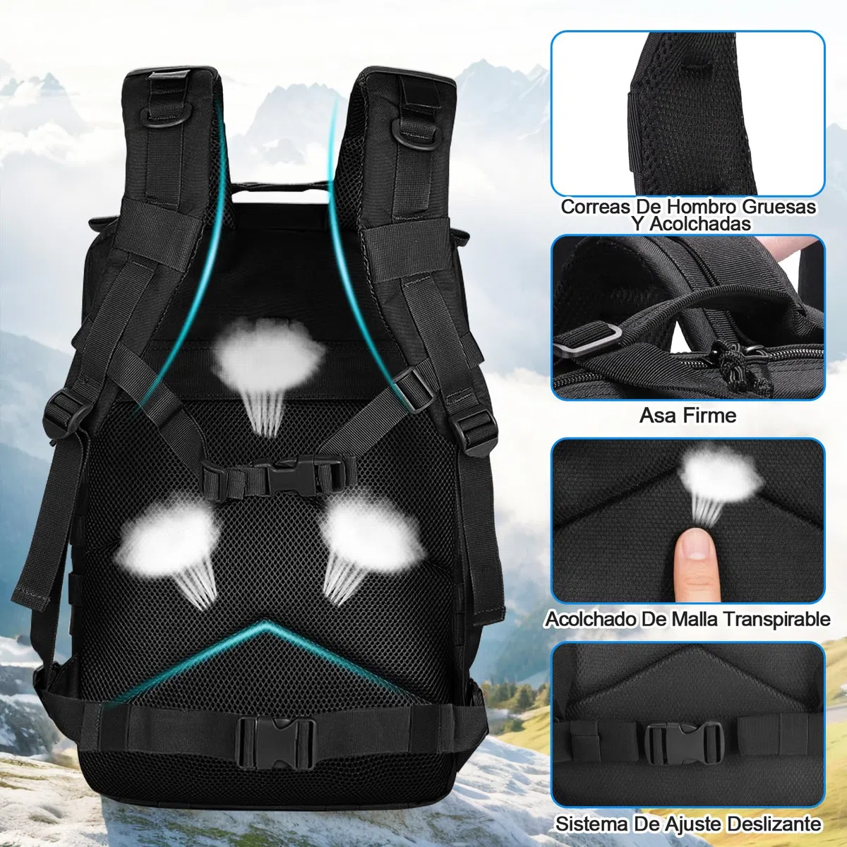 Mochila Táctica 45L Militar, Paquete de Asalto Molle de Gran Capacidad Impermeable Bolsa para Ejército, Mochilas de Marcha para Emergencias de 3 Días Caza Senderismo Acampada Actividad al Aire Libre