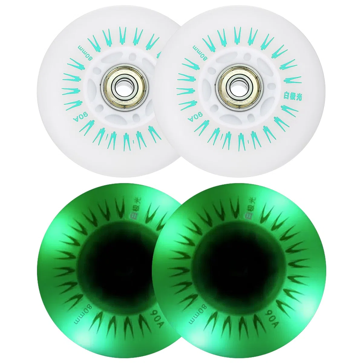 PATIKIL Ruedas de Patines en Línea con Luces de Colores 80mm, 4 Piezas de Ruedas de Patines en Línea LED Parpadeantes 90A PU con Rodamientos para Reemplazo de Scooter, Verde