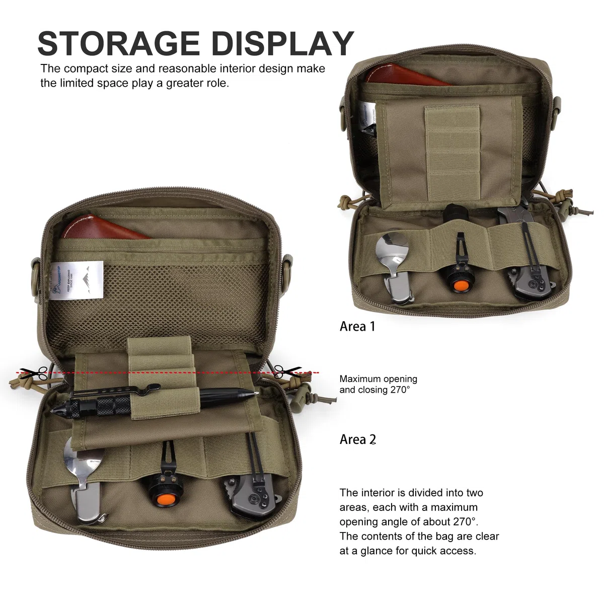 Mardingtop MOLLE - Bolsa organizadora universal EDC con inserto extraíble y correa para el hombro para equipo táctico, correr, ciclismo, camping y actividades al aire libre, caqui, 20.5 x 12 x 5.5 cm