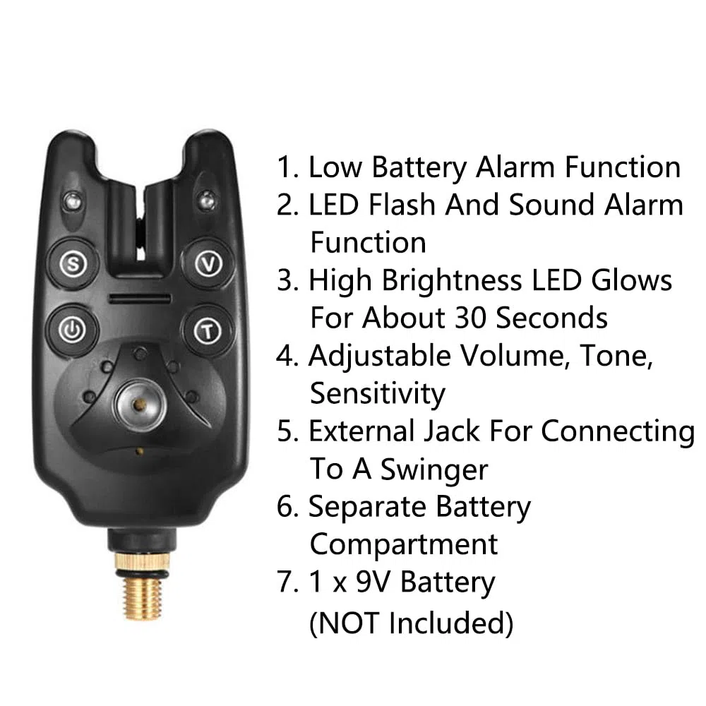 Alarma de picadura de pesca, alarma de picadura de pesca con indicador LED, alarma de mordida con control de volumen + tono, alarma de picadura de pesca de carpa y lucio, indicadores de bocina de