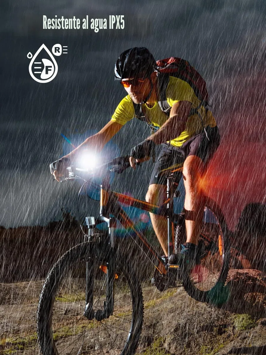 Luces Bicicleta Delantera y Trasera, UNBON Luz Bicicleta LED Potente Recargable USB 5 Modos Impermeable IPX5 Luz Delantera Trasera para Bicicleta MTB