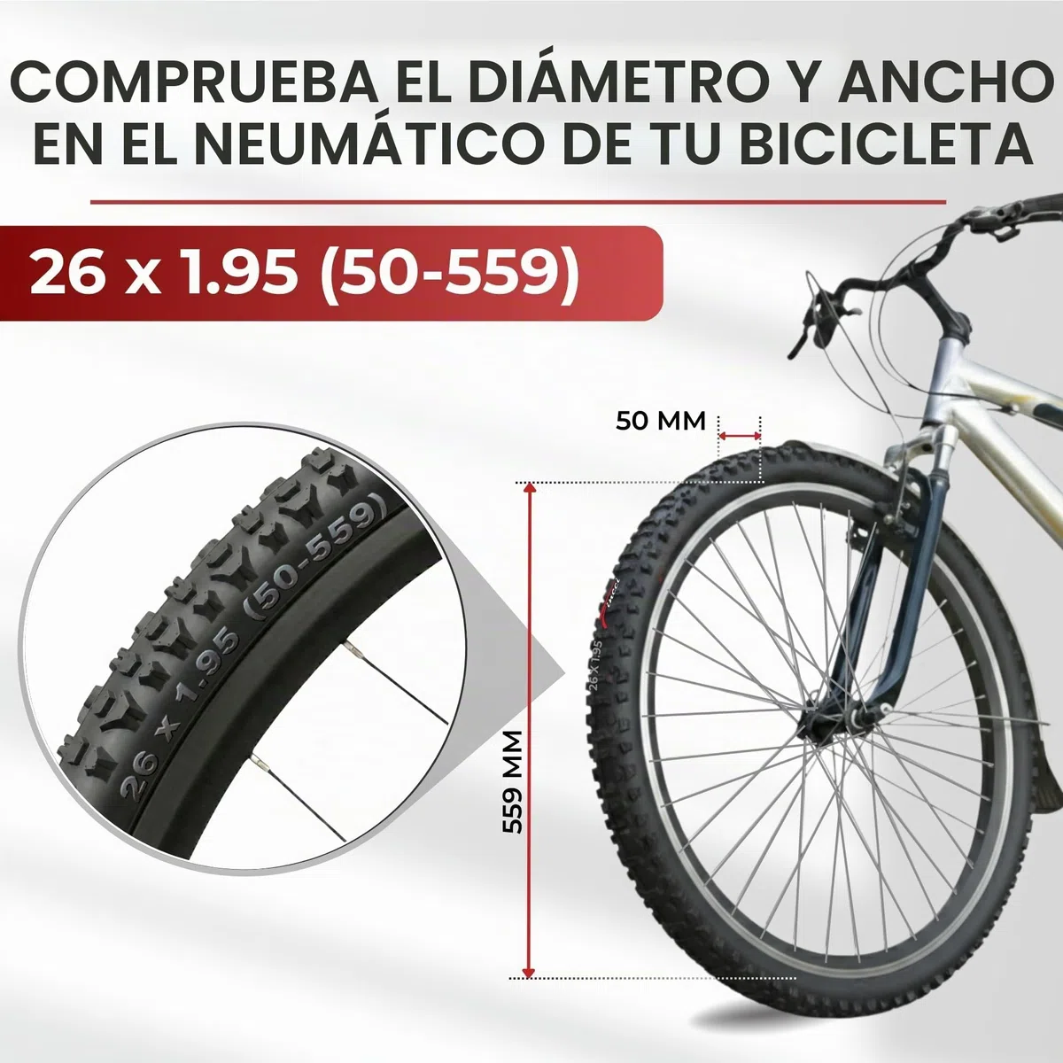 Fincci Cubiertas MTB 26 x 1.95 Pulgadas con 2X Camara de Aire Schrader 50-559 - Neumáticos Plegable 26" para Niños, Adolescentes y Adultos, Montaña, Eléctrica, Mountain Bike y Bicicleta Carretera