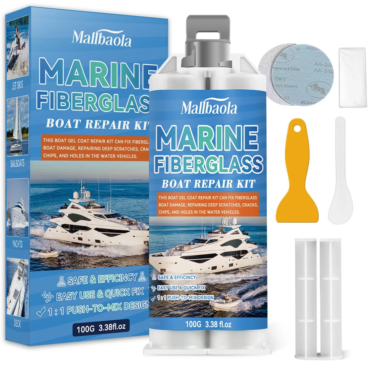Kit de Reparación de Fibra de Vidrio Marino para Barcos, Kit de Reparación de Capa de Gel, Mantenimiento de Epoxi, Repara Agujeros, Grietas, Golpes (Igualación de Color)