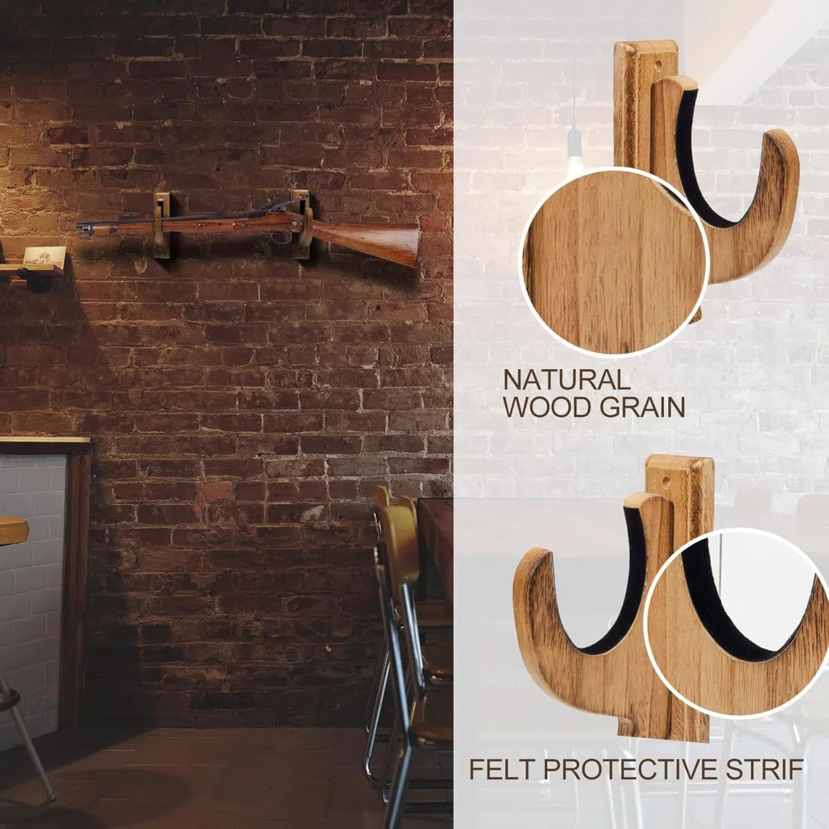 Genérico Estante para Armas Montado En La Pared, Estante Horizontal De Madera, Gancho para Escopeta De Rifle, Estante Multiusos para Escopeta, Estante De ExhibicióN para Una Sola Pistola