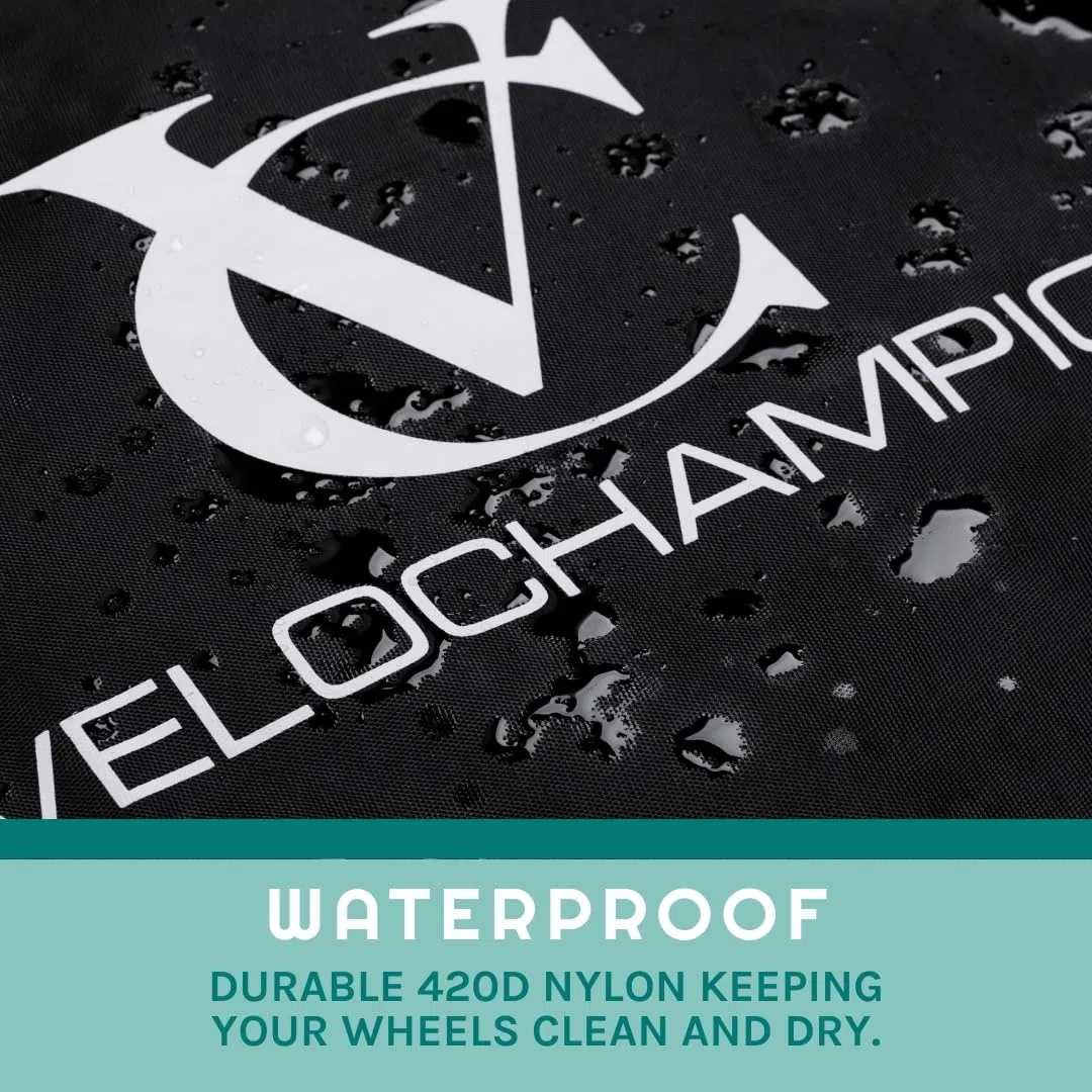 VeloChampion Funda Impermeable para Almacenamiento de Ruedas de Bicicleta | Montaña, Carretera, Gravel o BMX Infantil | 650b, 700c, 16”, 20”, 24”, 26”, 27.5”, 29” Estuche de Transporte y Viaje