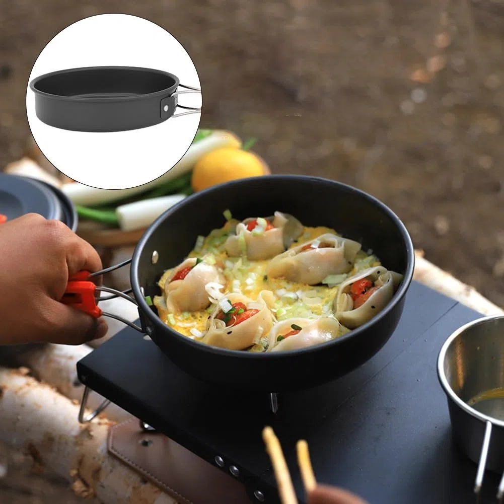 Sartén ligera para camping, olla antiadherente con mango plegable para acampar al aire libre picnic (grande)