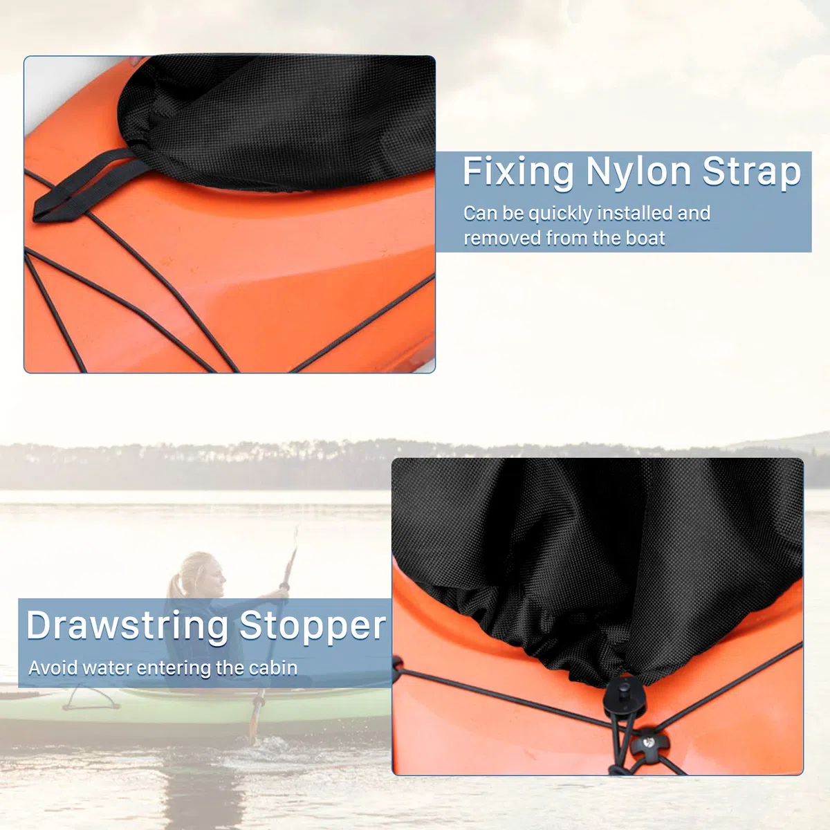 Yosoo - Falda de rociado de Kayak, Falda de rociado Universal para Kayak y Accesorios de Cubierta de Falda de Canoa Impermeable para Sentarse en el Interior de los Kayaks(Negro)