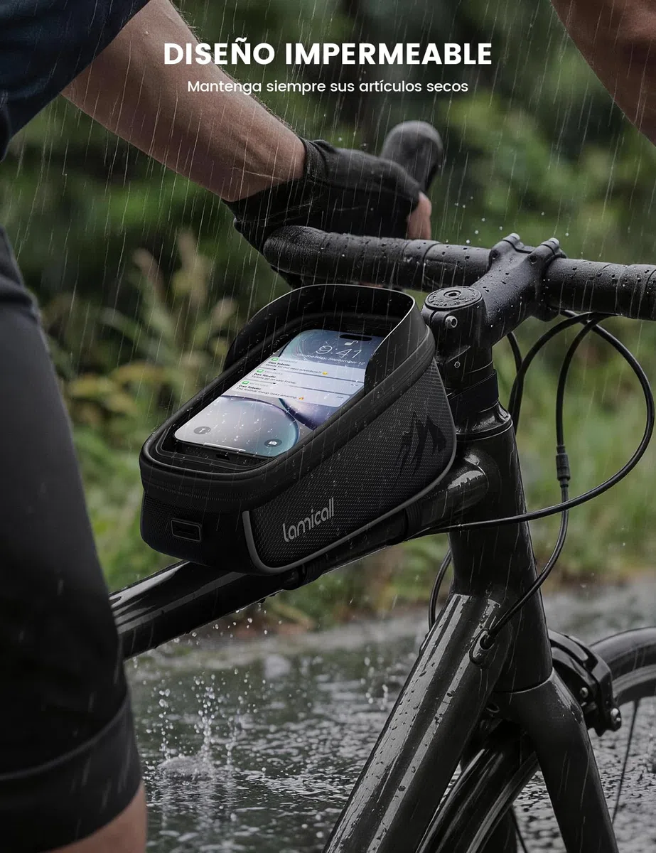 Lamicall Bolsa Móvil Bicicleta Impermeable, Bolsa Bicicleta Cuadro - [1.6L Gran Capacidad] Soporte Movil Ciclismo con Funda para la Lluvia, Pantalla Táctil TPU, Bolsa Manillar para Móvil de hasta 7''