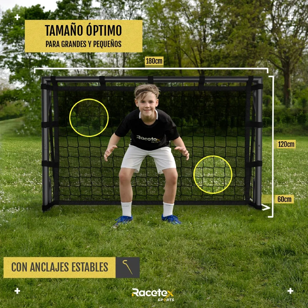 Racetex Portería de fútbol para jardín infantil [con puerta] – Portería de fútbol robusta para niños y adultos con marco de acero frontal y red de fútbol resistente a la intemperie – La portería de