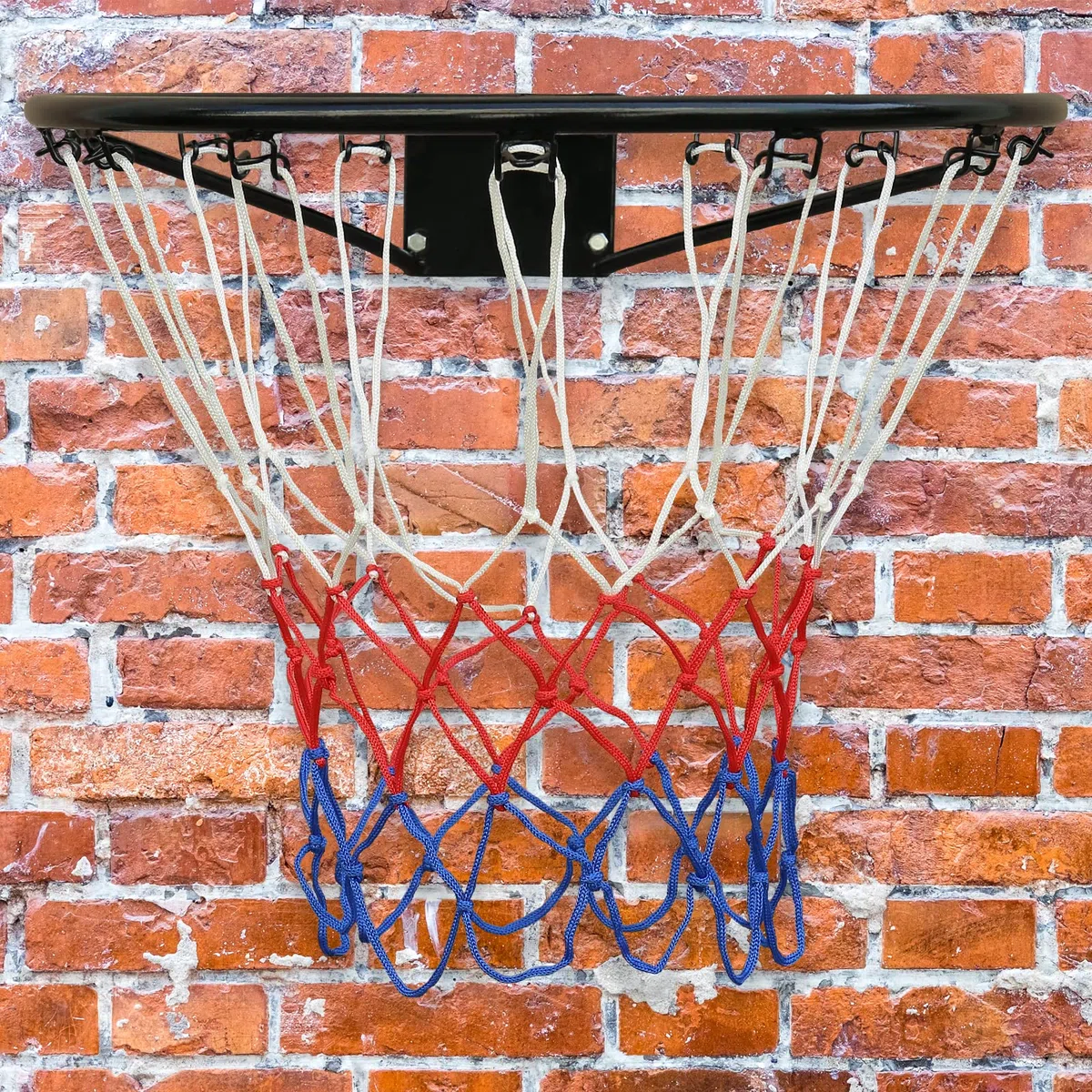 Anillo sólido de baloncesto profesional (45 cm), red de aro y fijaciones de pared, adecuado para adultos y niños, interior y exterior, color negro