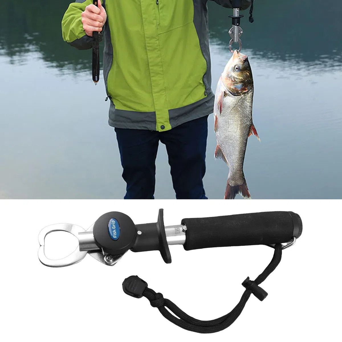 Dilwe Pinza de Pesca, Báscula de Pesaje de 15 Kg, Agarre de Pescado Digital, Agarrador de Labios de Pescado con Cinta Métrica
