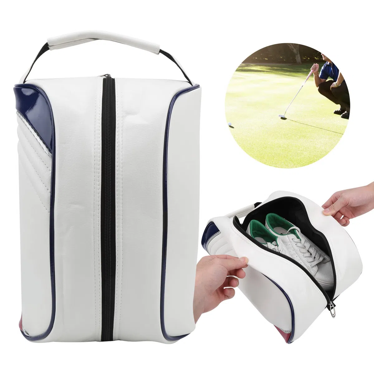 Alvinlite Bolsa de Cuero PU para Zapatos de Pelota de Golf, Bolsa Impermeable con Cremallera para Zapatos, Bolsa para Zapatos Deportivos, Bolsa de Almacenamiento para Zapatos de Pelota de Golf Bolsa