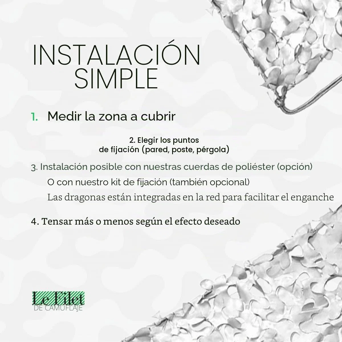 Red de Camuflaje Reforzada con Cable de Acero – Protección Duradera para Exterior, Ideal para Pérgolas, Áreas de Juego y Equipos Militares (Blanco, 3x4)