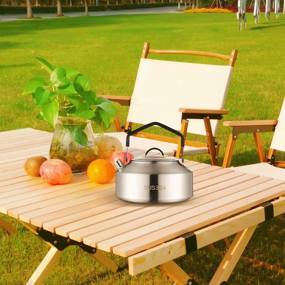 Hervidor de agua de acero inoxidable | para camping y exterior | tetera | caldera portátil de camping para el hogar | hervidor de agua | accesorios de camping 1L/1,5 L
