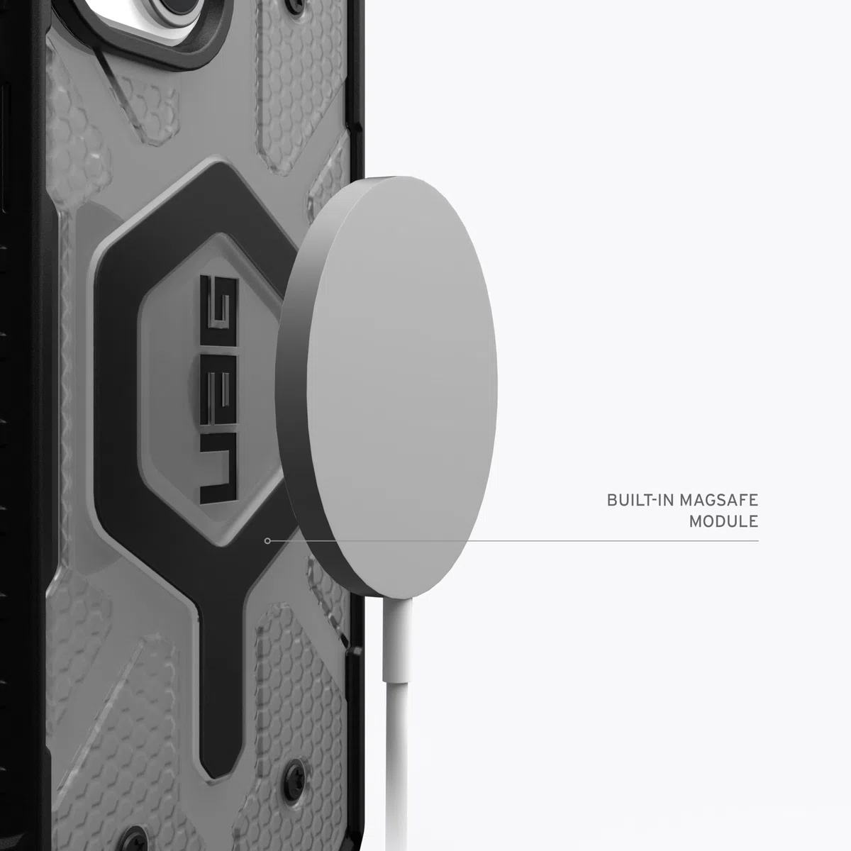 URBAN ARMOR GEAR UAG - Funda compatible con iPhone 15 Plus de 6.7 pulgadas, color ceniza transparente/negro, imán integrado compatible con carga MagSafe, resistente y transparente a prueba de caídas