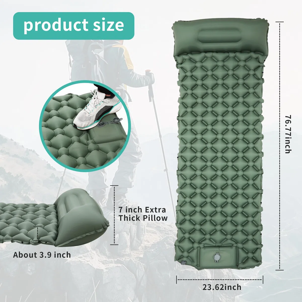JIYANA Esterilla Camping Autoinflable Ultraligera con Bomba de Prensa, Colchón Inflable Individual para Exteriores, Colchon Inflable y Colchoneta Camping Ideal para Senderismo, Playa