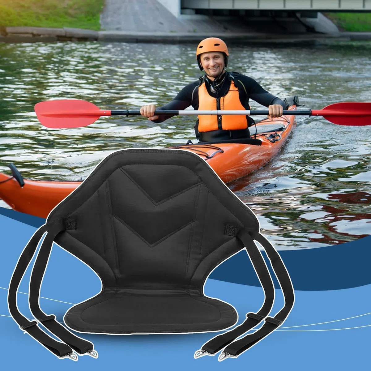Asientos de Kayac con Respaldo,Funda de Asiento Impermeable - Soportes Portátiles de Reemplazo Ajustables y Acolchados para Adultos en Acampada Playa Exteriores