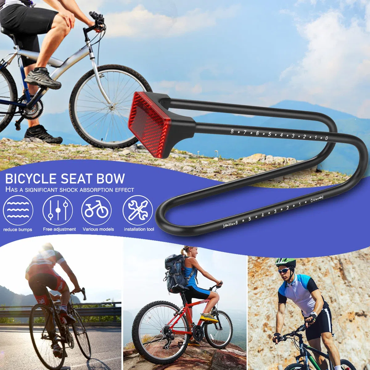 Foreverup Amortiguador de sillín de Bicicleta con Tira Reflectante, Dispositivo de suspensión para Bicicleta de montaña, Bicicleta de Carretera y Bicicleta al Aire Libre