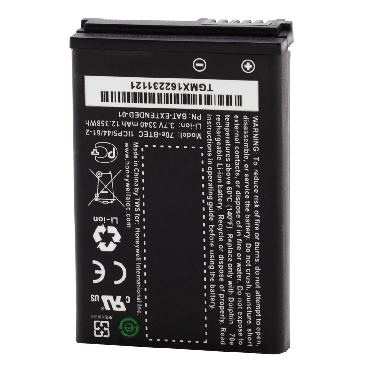Batería compatible con Honeywell Dolphin 60S-Batt-1, 70e-BTEC, BAT-EXTENDED-01, Li-Ion 3340 mAh conexión para Dolphin 60s, 70e, 75e