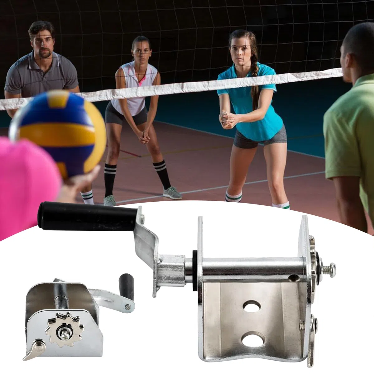 Cabrestante tensor de red de voleibol, tensor de red de voleibol con manivela | Cabrestante portátil de metal profesional para tenis, deportes al aire libre, entrenamiento y gimnasio