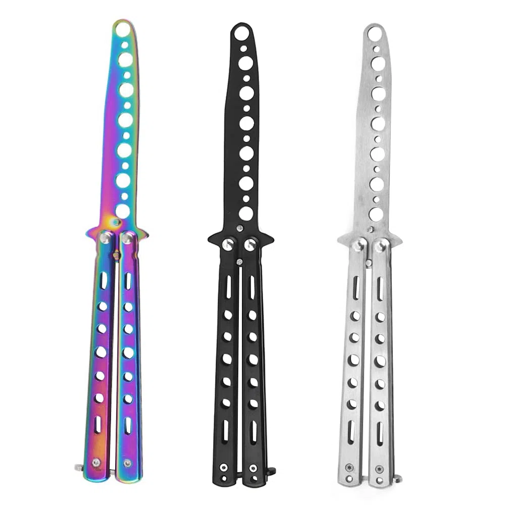 Cuchillo Entrenamiento de Mariposa, 3 PCS Sin Filo Balisong Trainer Navaja de Práctica