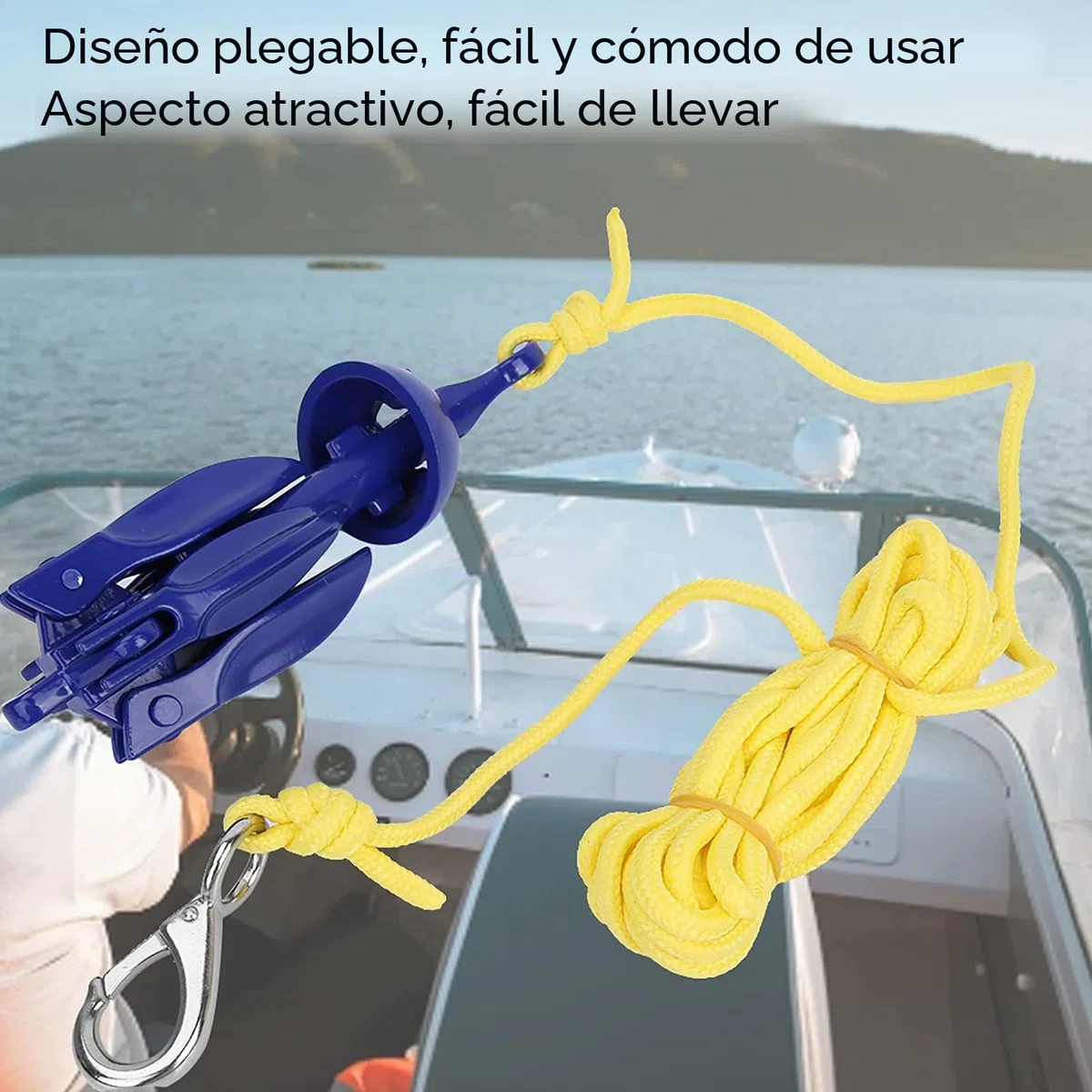 Kit Ancla Plegable Barco Pequeña Ancla Moto, Plegable Barco Pequeña, Portátil para Kayak, Canoa Duradera Barco, Aluminio, Inflable Hebilla Cuerda