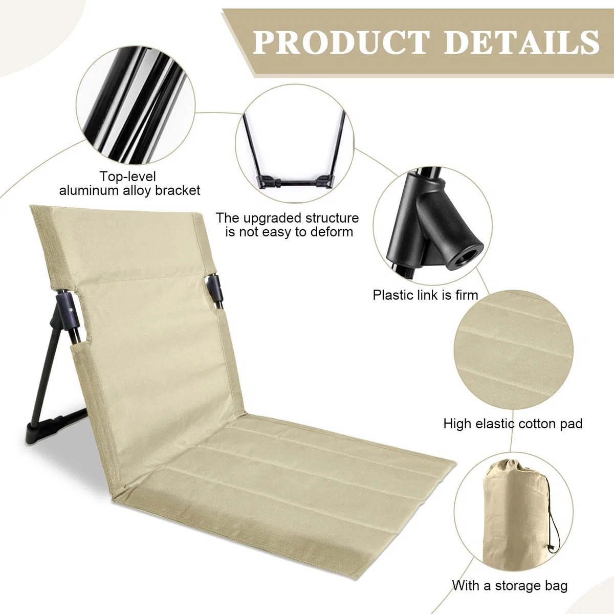 Tumbona Plegable, Ligero y Plegable Tumbona Playa con Respaldo, Hamaca Playa Ideal para Camping, Actividades al Aire Libre, Playa y Viajes (Blanco-Corto)