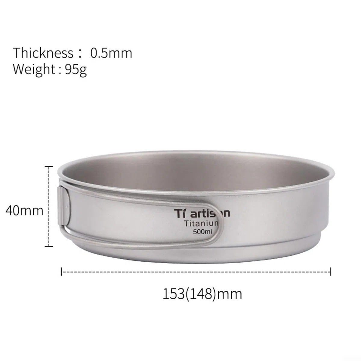 Sartén de titanio para camping, sartén de titanio con asas plegables para senderismo, mochileros (500 ml 2)