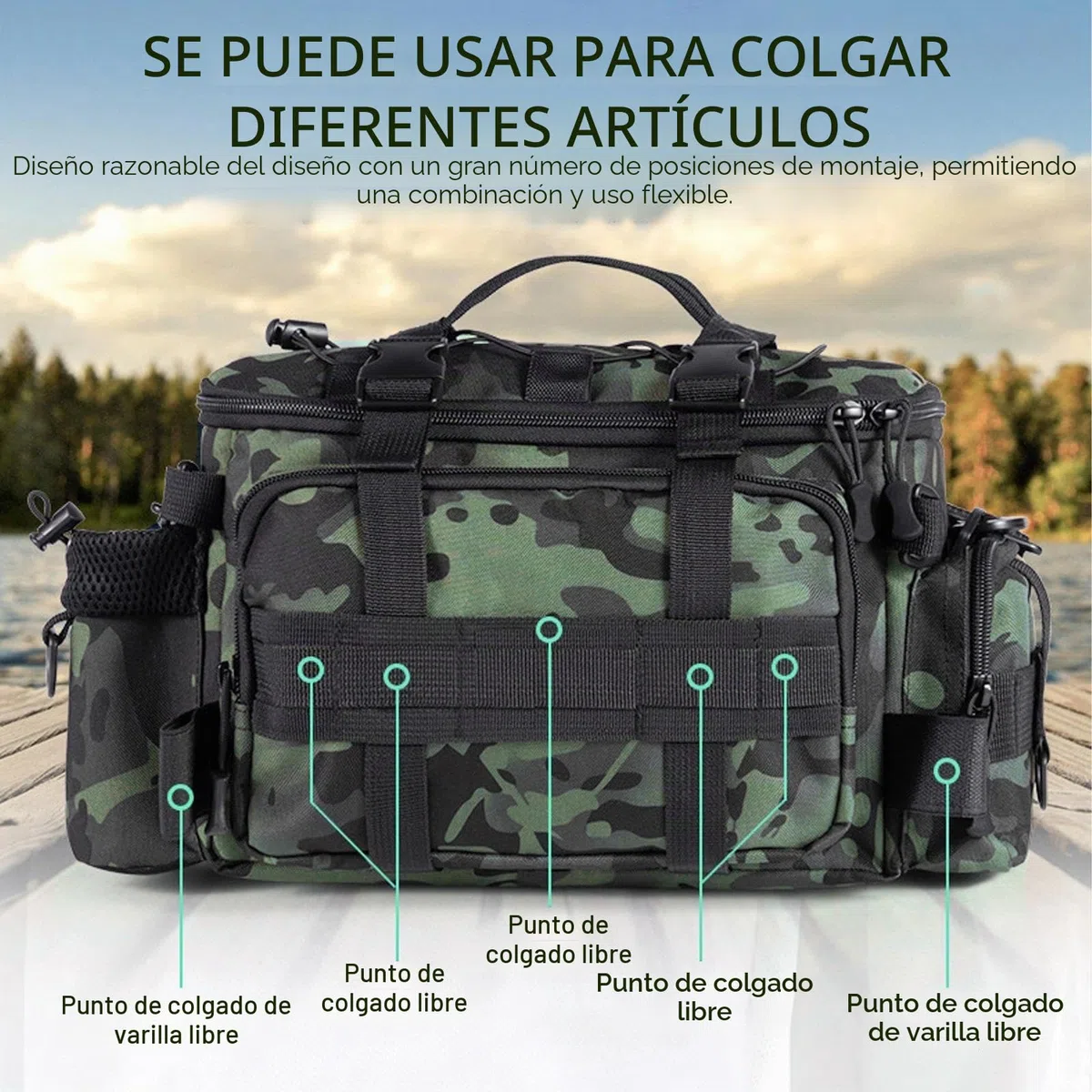 Bolsa de Pesca Gran Capacidad Bolsa de Aparejos de Pesca con Correas Ajustables Multifuncional para Equipo Accesorios y Aparejos de Pesca al Aire Libre
