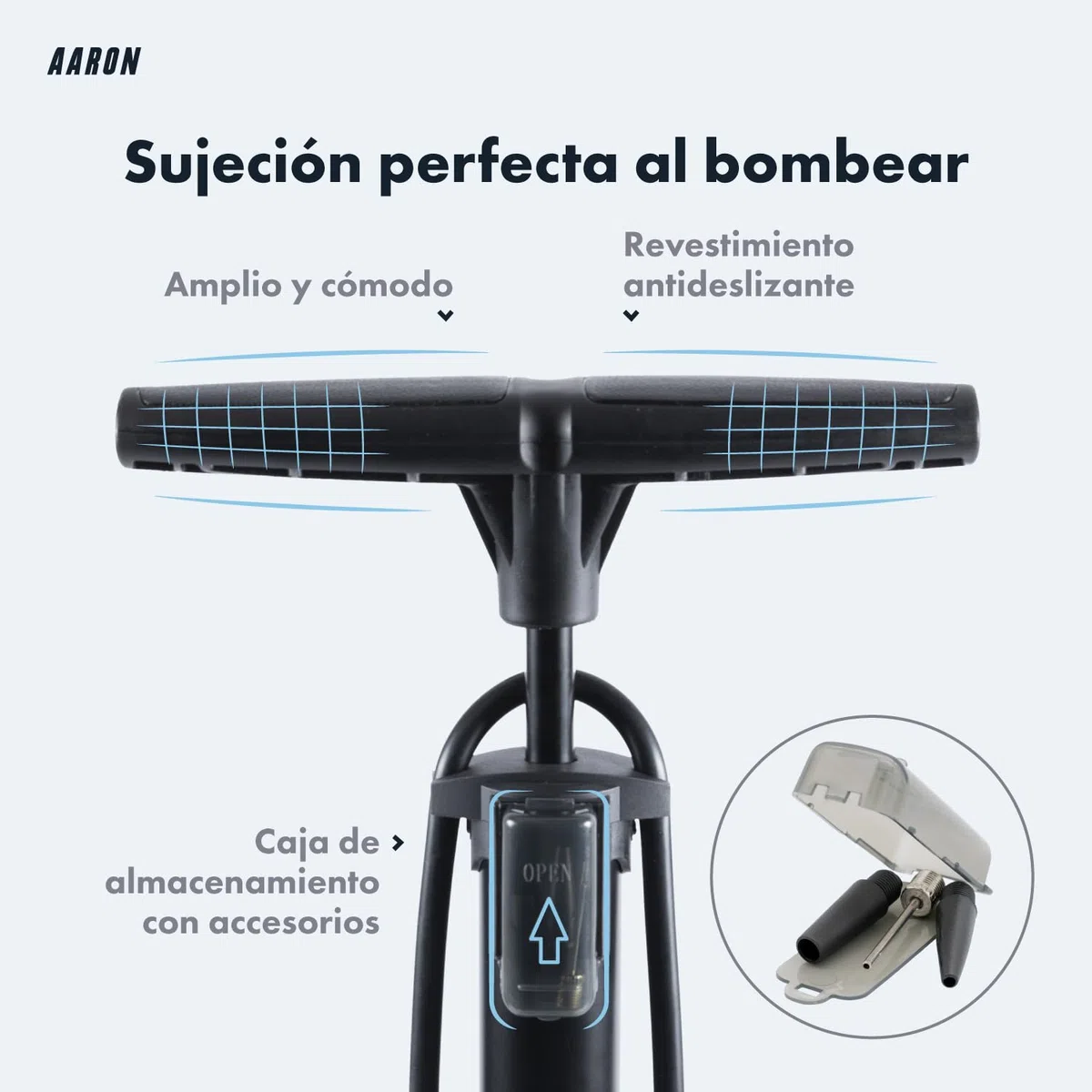 AARON AIR Bomba de pie para bicicleta con manómetro para todas las válvulas, bomba de alta presión para bicicleta de carretera, bomba de aire, bomba con accesorio de bola (gris)