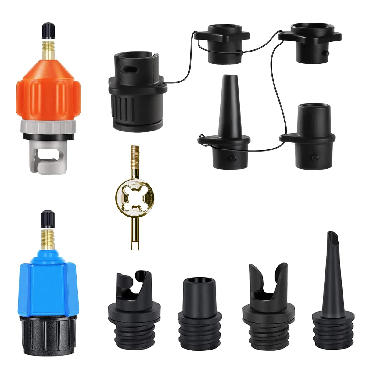 Adaptador de Bomba Sup, 2 unidades, con 9 boquillas – Adaptadores de Bomba Inflable compatibles con tablas de paddle surf, canoas, botes de goma, barcos inflables, colchones de aire, piscinas y más.