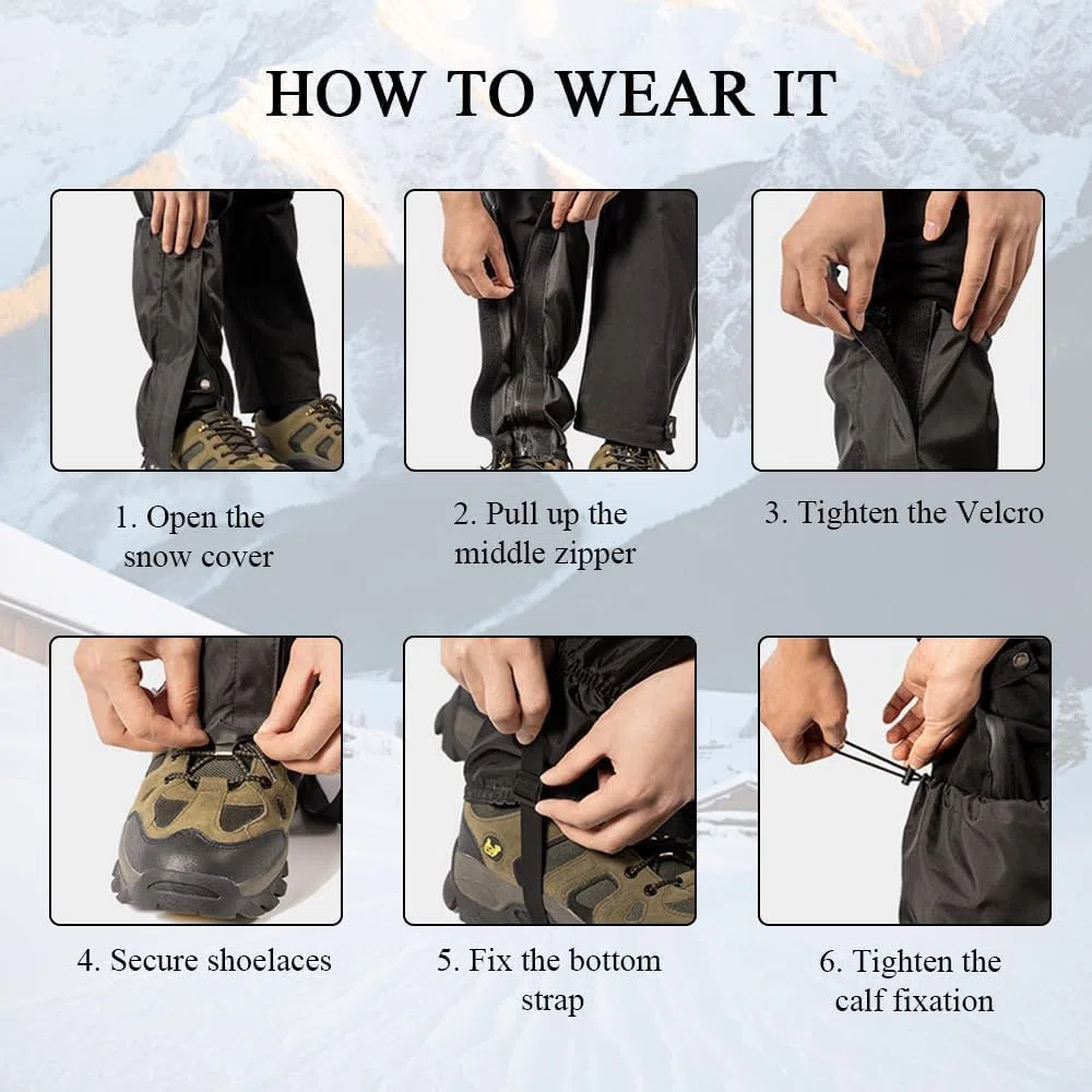 Polainas Impermeable de Senderismo Polainas Ajustables para Botas de Nieve para Montañismo Tejido de Nylon de Calidad 210d Impermeable y Antidesgarro