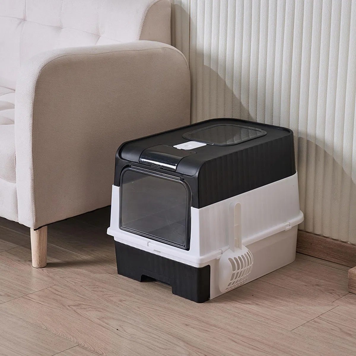 Inodoro Plegable Cerrado para Gatos, con Puerta Frontal Y Cajón Extraíble. Tipos de Arenero para Gatos, Negro